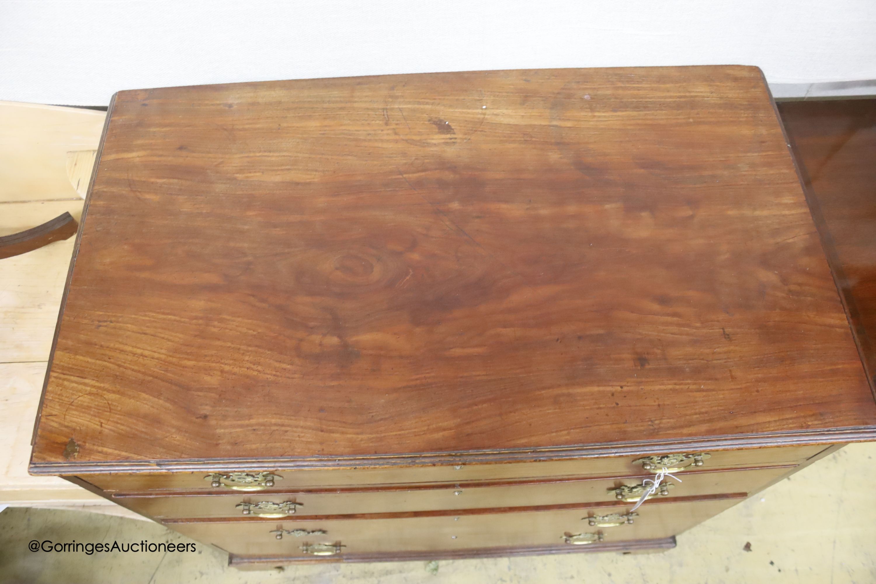 A 19th century mahogany chest of four long drawers, width 94cm, depth 54cm, height 93cm